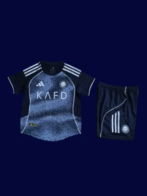 Al Nassr 25/26 away kids kit player front, youth pro blue set
