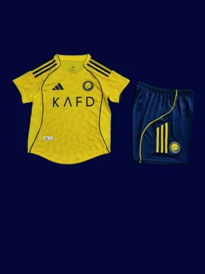 Al Nassr 25/26 home kids kit player front, youth pro match set