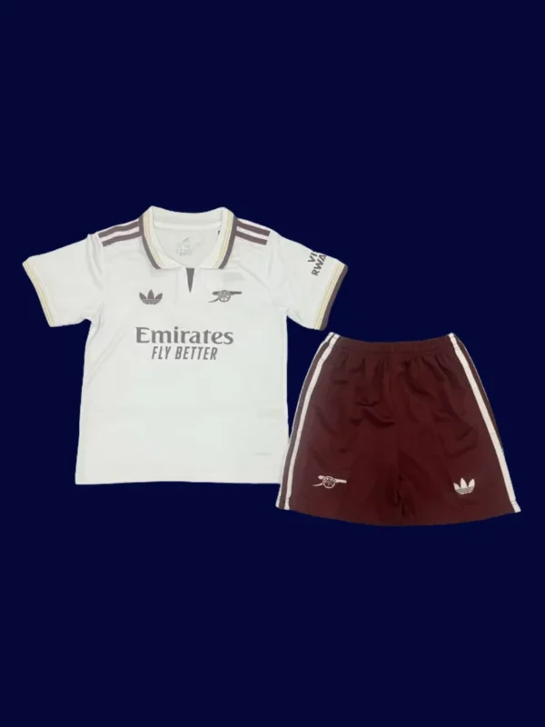 Arsenal kids away kit front 25/26 includes jersey shorts youth set