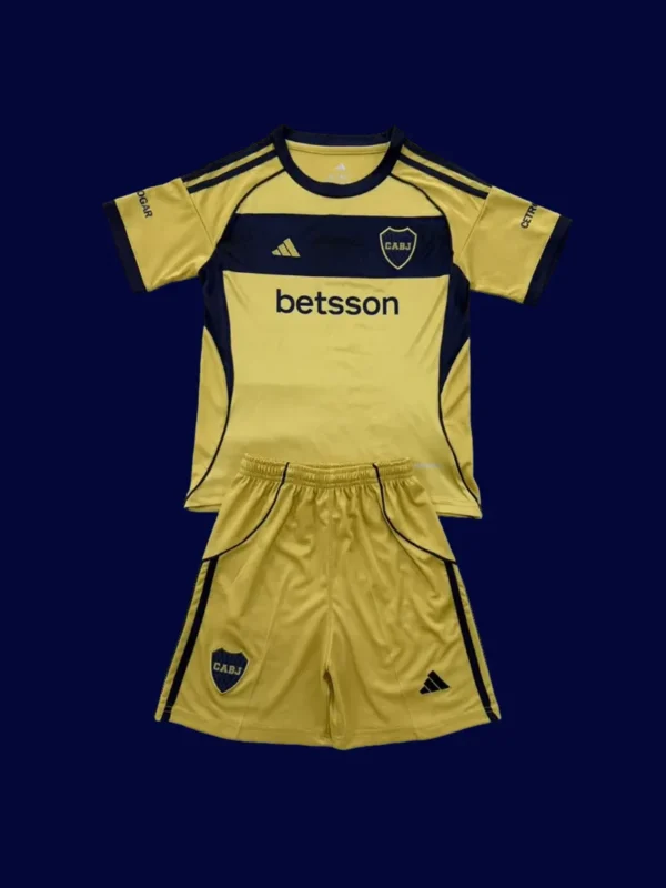 Boca Juniors 25/26 away kids fans kit front, youth supporter white set