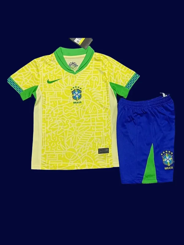 Brazil 24/25 Kids Home Yellow Jersey Fans Version - Front | Youth Home Kit