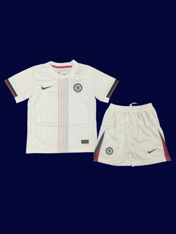 Chelsea Away White Kids kits 2526 1 - KFCool – Football Jerseys & Soccer Kits Store Chelsea 25/26 Kids Away Front white jersey youth fit