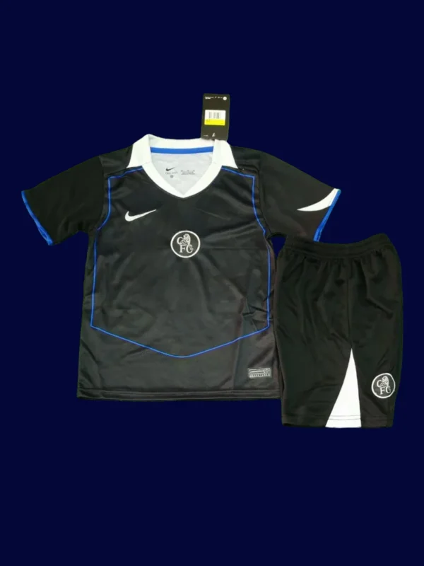 Chelsea Third Black Kids kits 2526 Fans Version1 - kfcool.com Chelsea 25/26 Third Kids Front black fans version youth kit