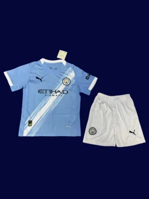 Man City 25/26 Home Kids Blue Kit Front Image