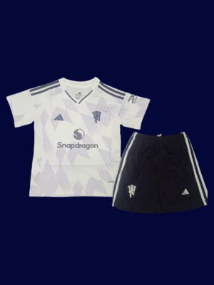 ManU 25/26 Kids Away White Front, youth away-fit, lightweight