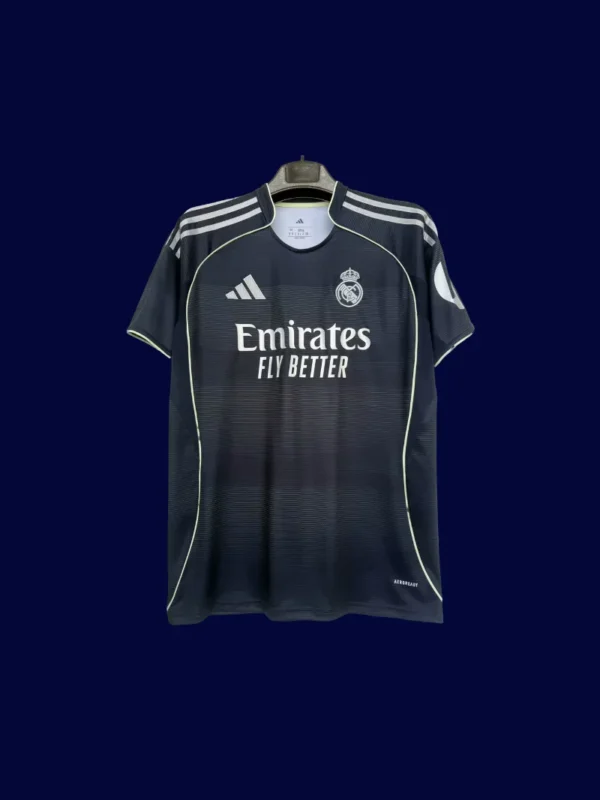 Real Madrid Away Black Jersey 2526 Fans Version1 - kfcool.com Real Madrid Away Front Fans 25/26 Black Jersey