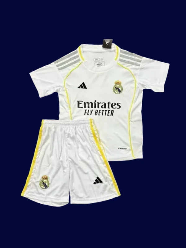Real Madrid Home White Kids kits 2526 Fans Version1 - kfcool.com Real Madrid Kids Home Front Fans 25/26 White Kit
