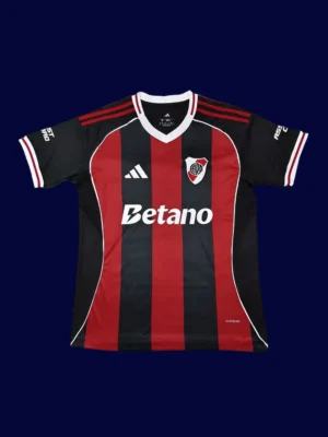 River Plate Away Jersey 2526 Fans Version1 River Plate 25/26 away fans jersey front, supporter red-black edition
