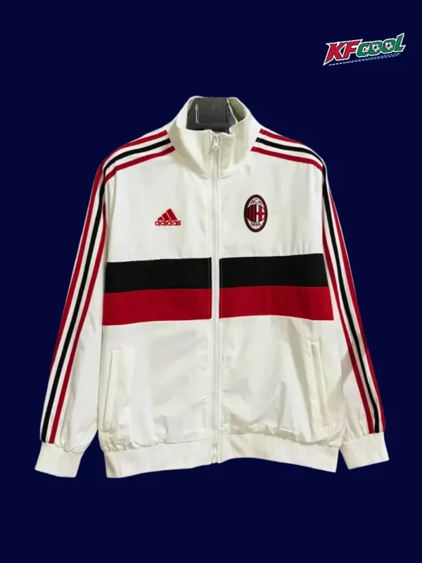 AC Milan White Windbreaker 2526 Fans Version1 - KFCool – Football Jerseys & Soccer Kits Store AC Milan white windbreaker 25/26 fans version front view