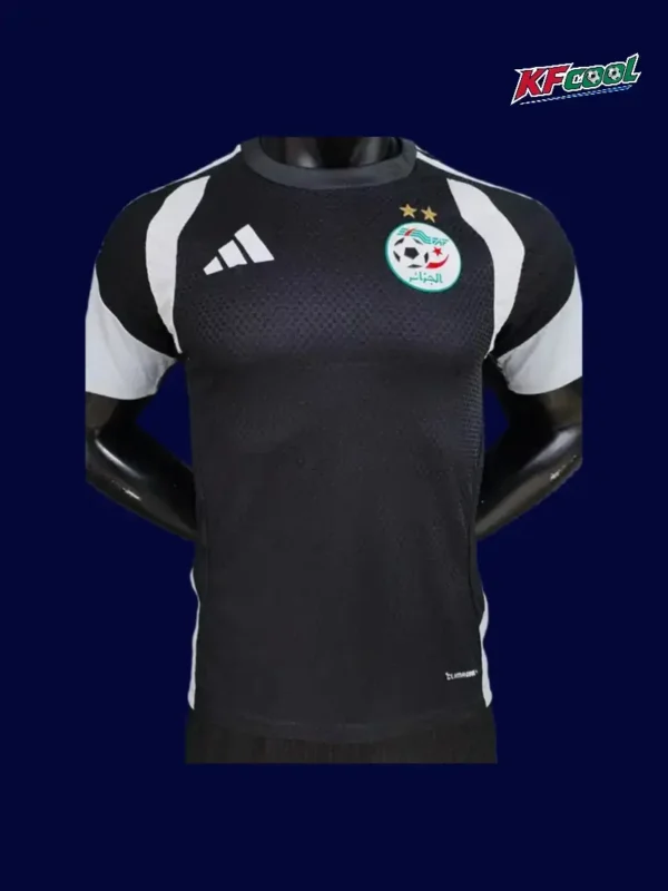 Algeria Black Training shirts 2627 Player VersionWhite1 - KFCool – Football Jerseys & Soccer Kits Store Algeria black training shirt 26/27 player front (white) — pro fit, breathable