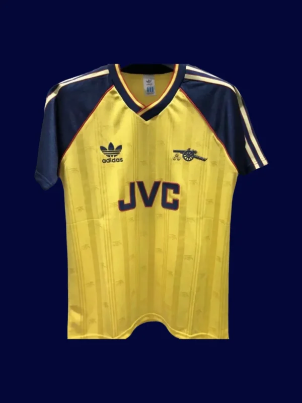 front view of yellow away retro football jersey (88/89) with classic retro weave.