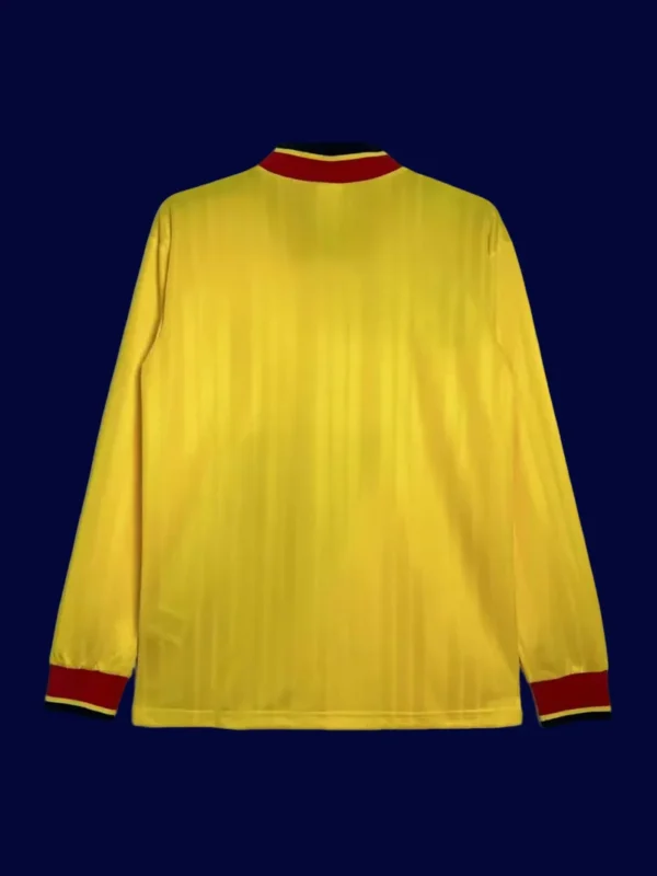 back view of long sleeve yellow away retro football jersey (93/94) showing roomy back for numbers.