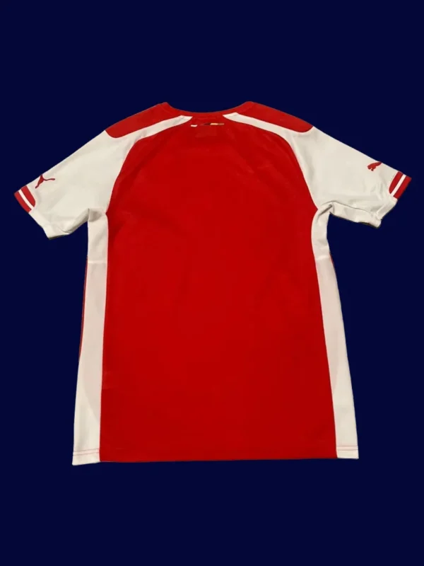 back view of red home retro football jersey (14/15) showing number-ready back panel.