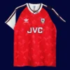 front view of red home retro football jersey (90/92) with heritage styling and classic collar.