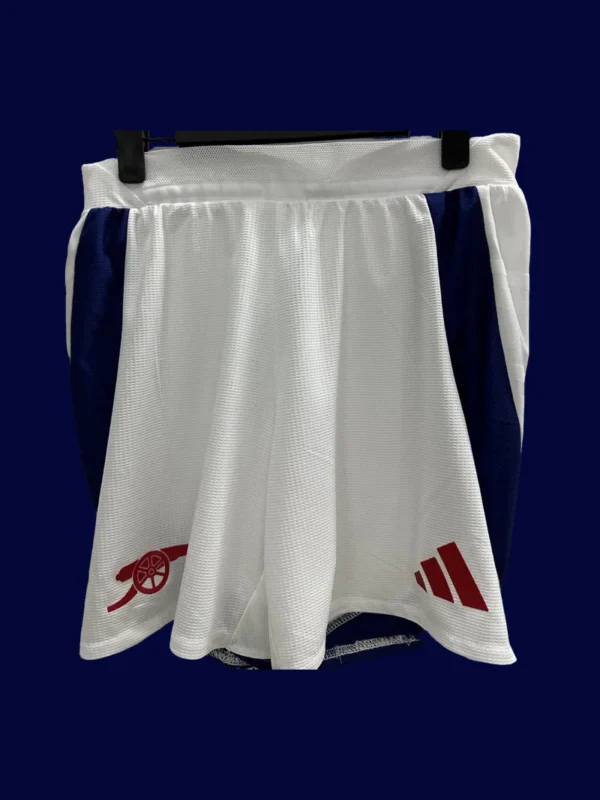 front view of white home shorts/pants with player-version tailoring (24/25) and elastic waist.
