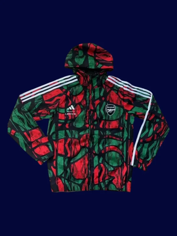 front view of branded windbreaker with modern cuts and full zip (24/25).