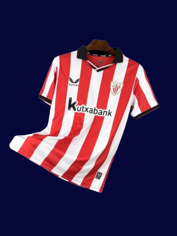 Athletic Bilbao Home Jersey 2526 Fans Version1 - KFCool – Football Jerseys & Soccer Kits Store Athletic Bilbao Home Jersey 25/26 Fans Version front view with club crest and authentic design.