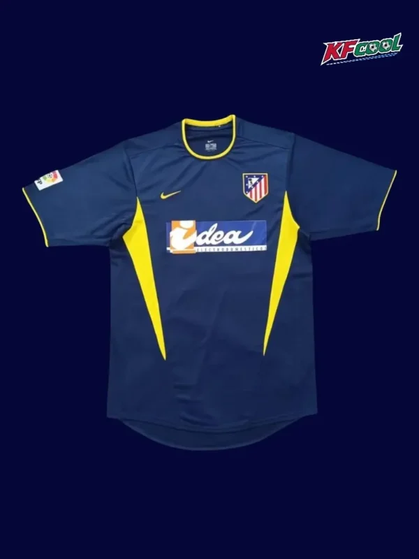 Atlético Madrid 2002 03 away retro jersey front with period sponsor and classic badge