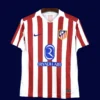 Atlético Madrid 25 26 home fans jersey front with red and white stripes and official club crest
