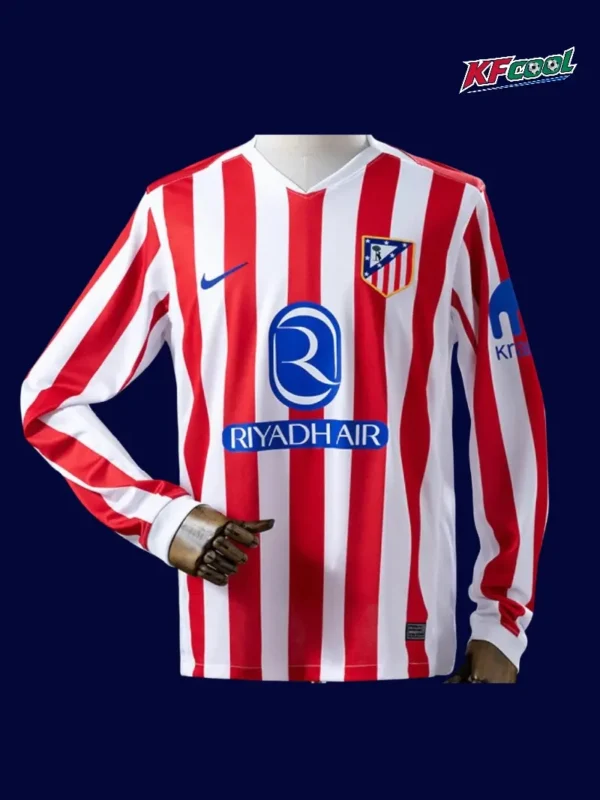 Atlético Madrid 25 26 long sleeve player home jersey front with extended sleeves and pro fit