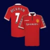 Beckham #7 Manchester United Home Retro Jersey 9899A - kfcool.com front view of Beckham #7 Manchester United home retro jersey (98/99) in red.