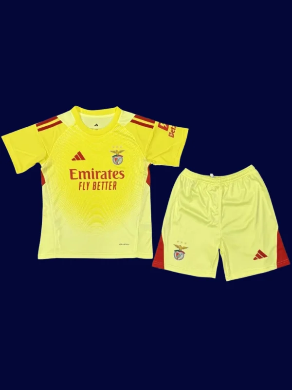 Benfica Yellow GK Kids kits 25/26 front lightweight breathable junior goalkeeper shirt