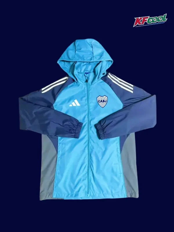 Boca Juniors lake blue windbreaker 25/26 fans version front view