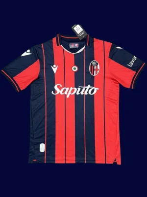 Bologna Home Jersey 25/26 Fans Version front with classic red-and-blue stripes.