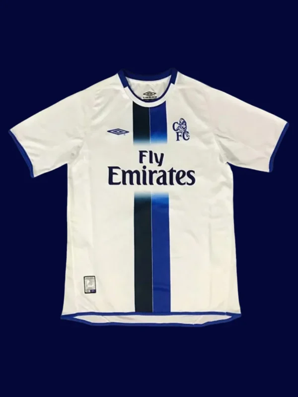 Chelsea Away White Retro Jersey 0305A - kfcool.com front view of Chelsea away white retro jersey (03/05) with classic fit.