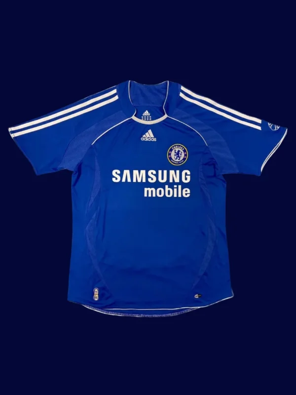 Chelsea Home Blue Retro Jersey 0607A - kfcool.com front view of Chelsea home blue retro jersey (06/07) with classic collar.