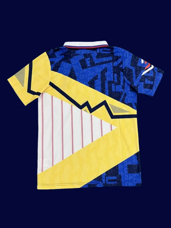 Chelsea Retro shirt 1990B - KFCool – Football Jerseys & Soccer Kits Store back view of Chelsea retro shirt (1990) showing stitched back panel for number customization.
