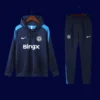 front view of Chelsea royal blue hoodie tracksuit (24/25) with drawstring hood.