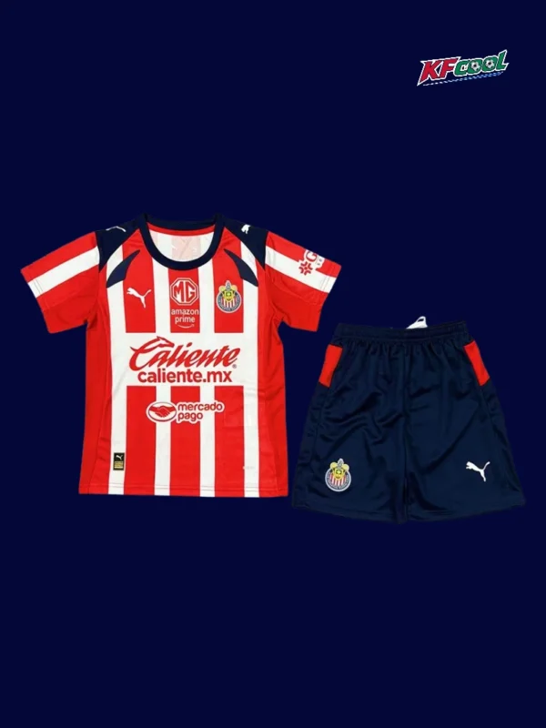 Chivas home kids kits 25/26 front red white stripes