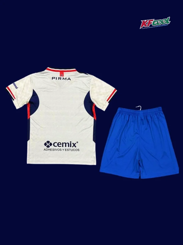 Cruz Azul away white kids kits 25/26 back view