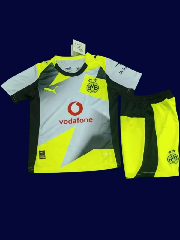 Dortmund Away Kids Kits 25/26 front with mini crest and youth-friendly fit.