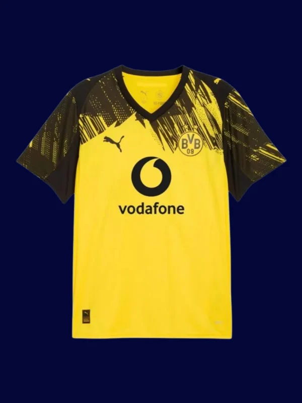 Dortmund Home Jersey 25/26 Fans Version front with classic black-and-yellow stripes and crest.