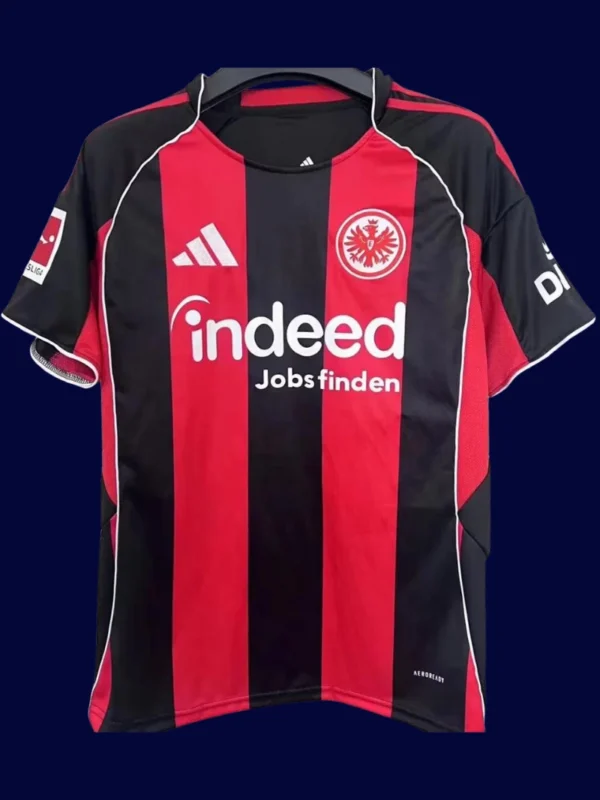 Eintracht Frankfurt Home Jersey 25/26 Fans Version front with classic red-and-black stripes and crest.