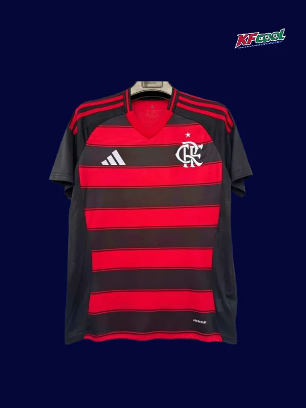Flamengo home jersey 25/26 fans version front red black stripes