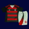 Flamengo Home Kids kits 2526A - KFCool – Football Jerseys & Soccer Kits Store Flamengo home kids kits 25/26 front red black stripes