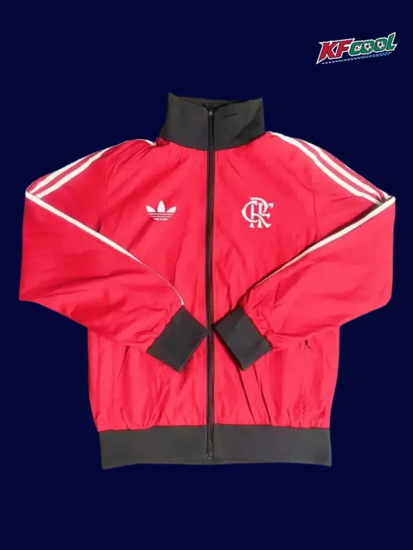Flamengo Red Windbreaker 2526 Fans Version1 - KFCool – Football Jerseys & Soccer Kits Store Flamengo red windbreaker 25/26 fans version front view