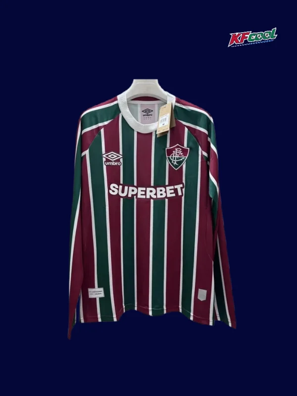 Fluminense Home Jersey Long Sleeve 2526 Fans Version1 - KFCool – Football Jerseys & Soccer Kits Store Fluminense home jersey long sleeve 25/26 fans version front green maroon white stripes
