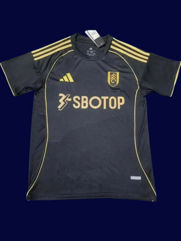 Fulham Away Black Jersey 25/26 Fans Version front with black design and club badge.