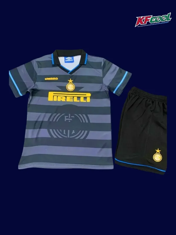 Inter Milan Away Classic Retro Kids kits 199798A - KFCool – Football Jerseys & Soccer Kits Store Inter Milan 1997 98 kids away retro jersey front with alternate colors child friendly sizing