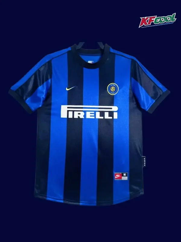 Inter Milan 1999 00 home classic retro jersey front with black and blue stripes