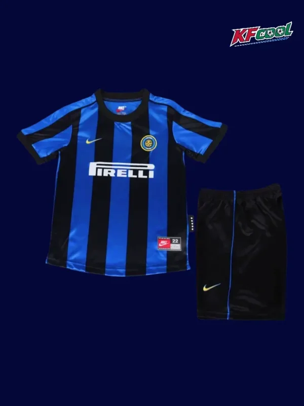 Inter Milan 1999 00 kids home retro jersey front with child size stripes