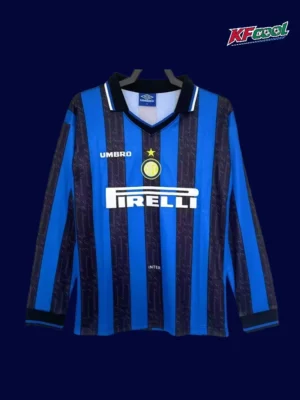 Inter Milan Home Classic Retro LS Jersey 199798A Inter Milan 1997 98 home classic retro long sleeve jersey front with iconic black blue stripes