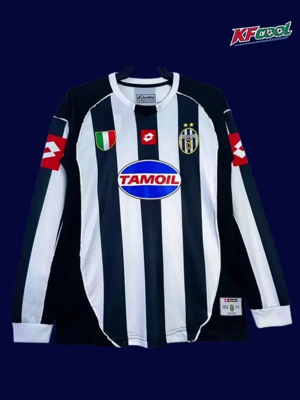 Juventus 2002 03 home classic retro long sleeve jersey front with extended sleeves