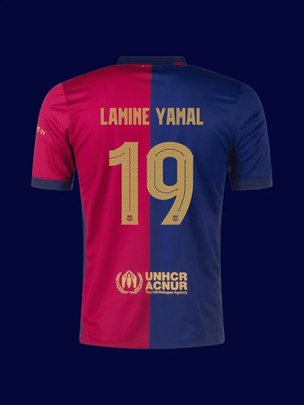 Lamine Yamal Barcelona home jersey back 24/25 with #19, breathable high-quality design.