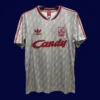 front view of Liverpool away retro jersey (89/91) in white with vintage trims.