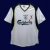 Liverpool Away Super Cup Final Retro Jersey 0102A - kfcool.com front view of Liverpool away Super Cup Final retro jersey (01/02) in white with classic trims.